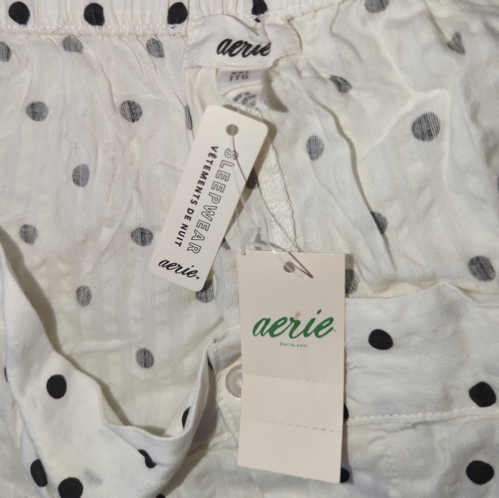aerie White Shorts with Black Polka Dots and Ruffle Lace Trim Coquette Boxer NWT - Picture 2 of 4